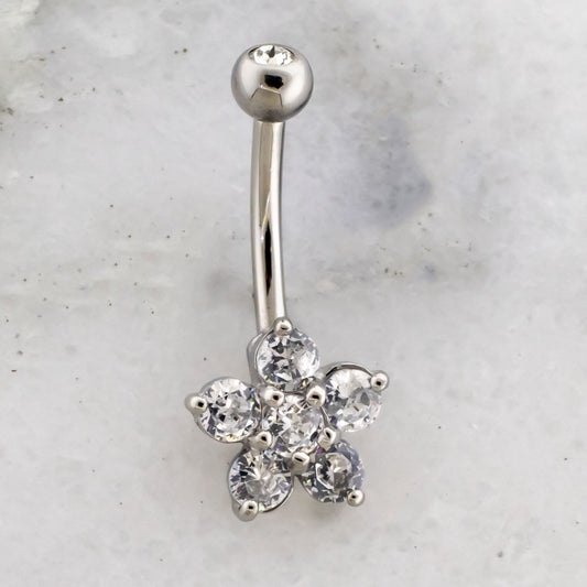 14G Flower Gem Navel Ring - Pierced Addiction