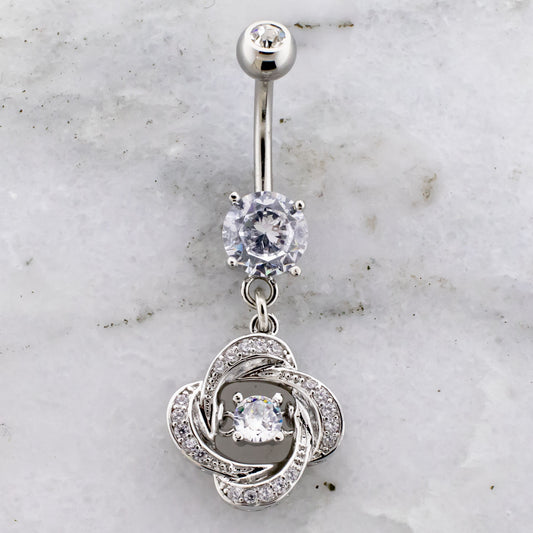 14G Pave Petal With Moving Gem Navel Ring - Pierced Addiction