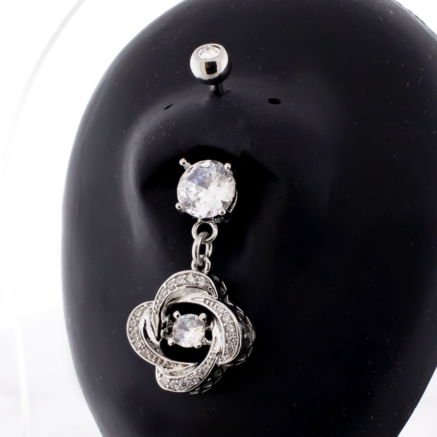 14G Pave Petal With Moving Gem Navel Ring - Pierced Addiction