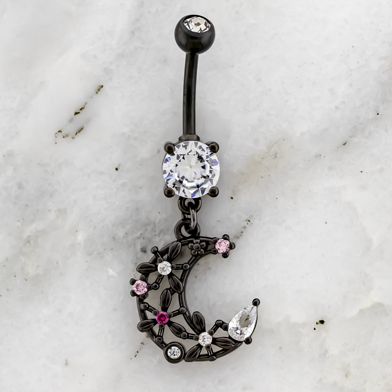 14G Flower Crescent Moon Navel Ring - Pierced Addiction