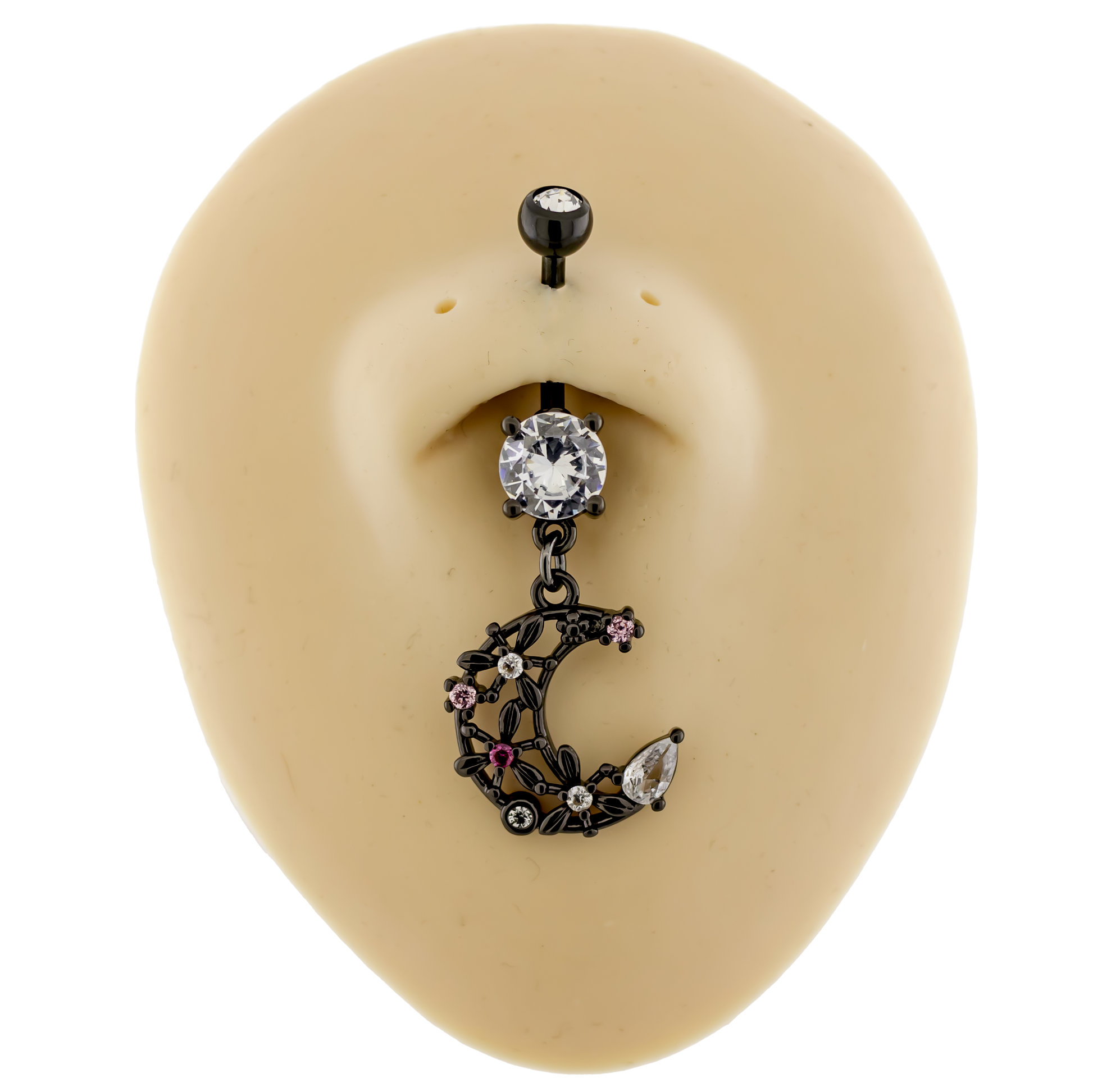 14G Flower Crescent Moon Navel Ring - Pierced Addiction