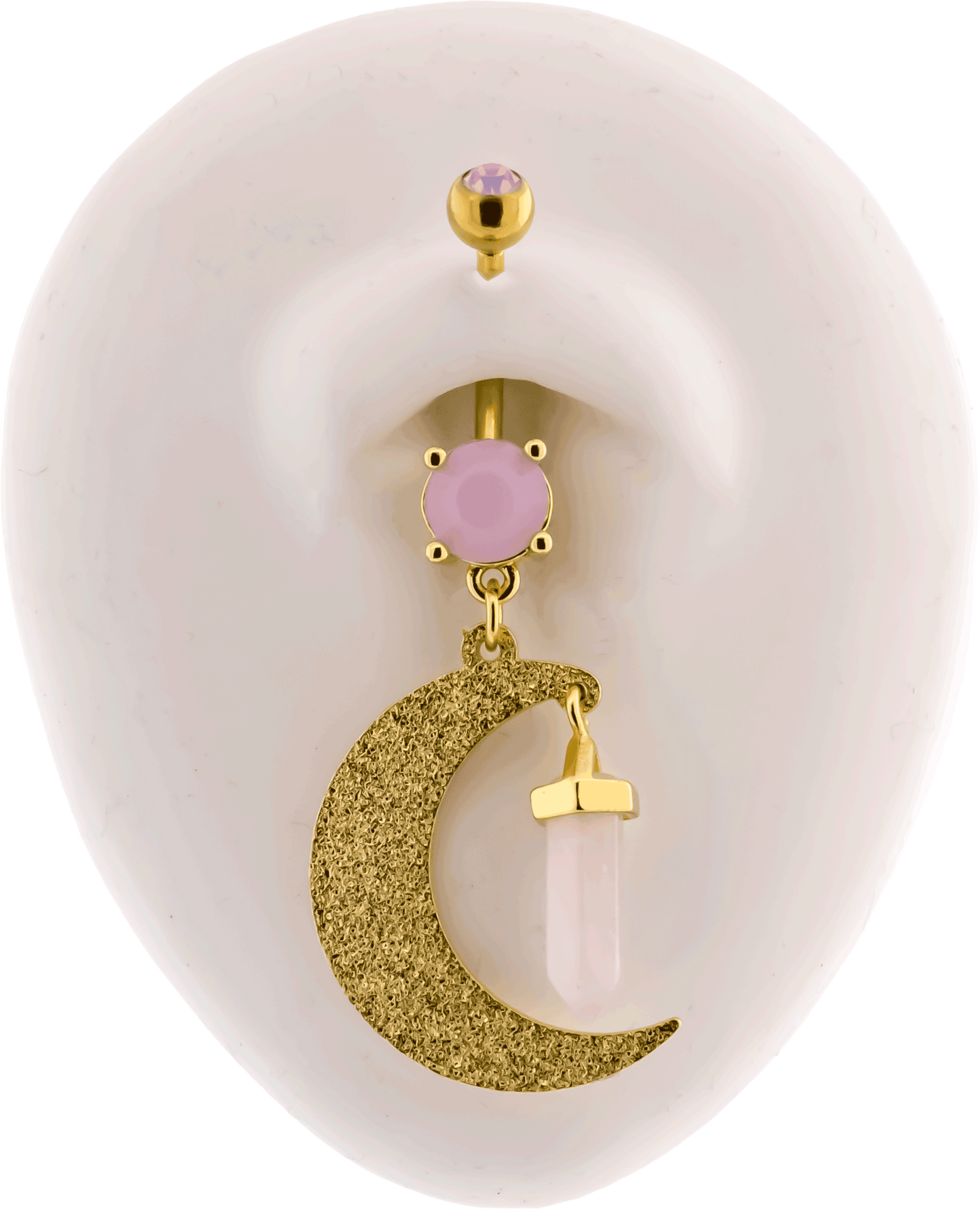 14G Hammered Crescent Moon With Crystal Navel Ring - Pierced Addiction