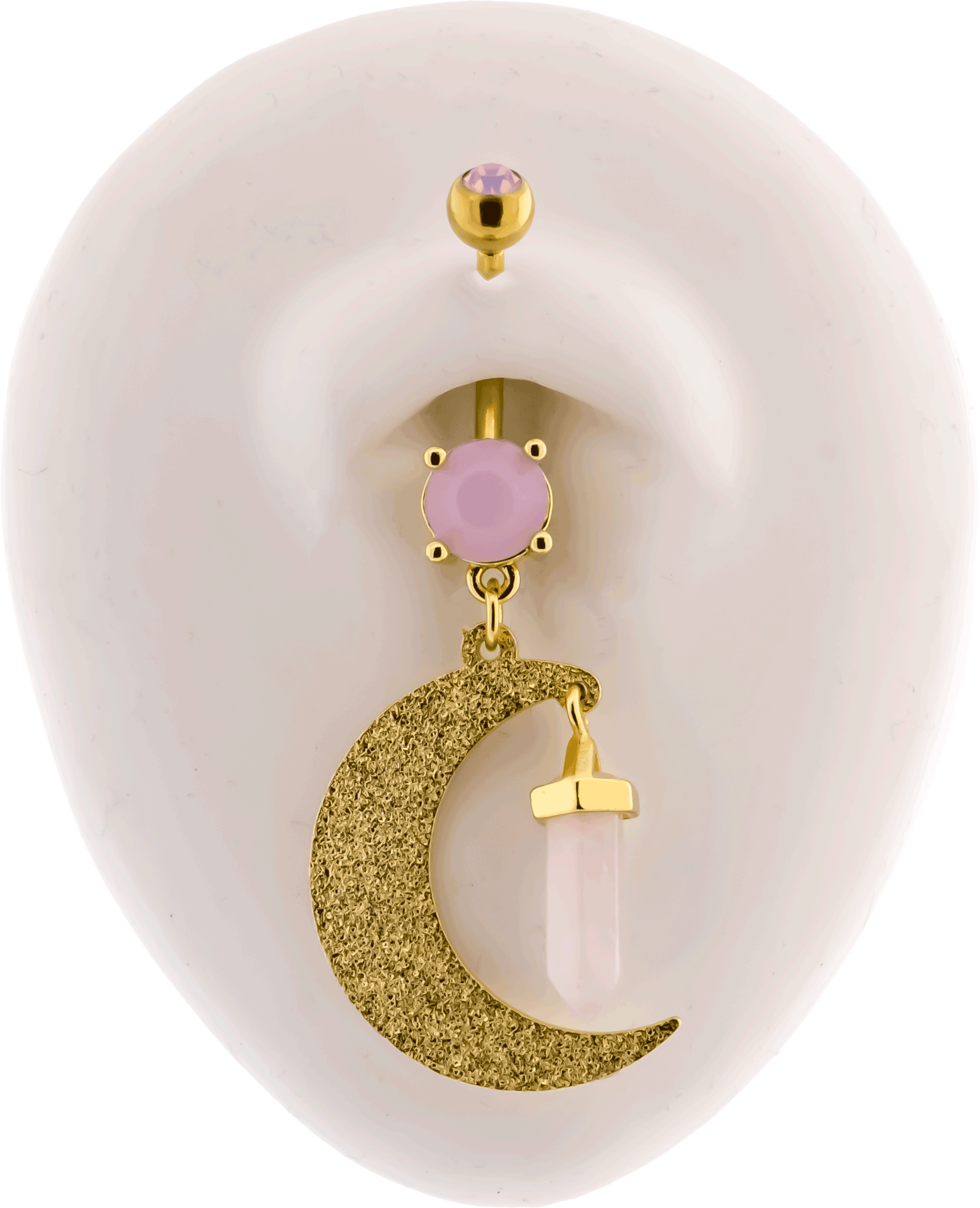 14G Hammered Crescent Moon With Crystal Navel Ring - Pierced Addiction