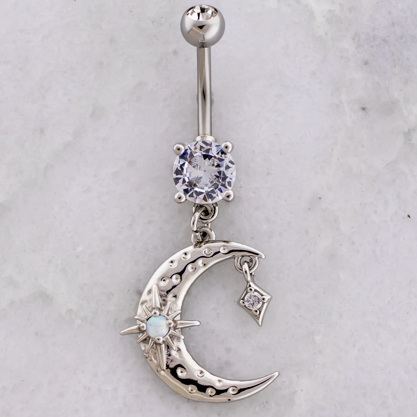 14G Crescent Moon with Star Navel Ring - Pierced Addiction