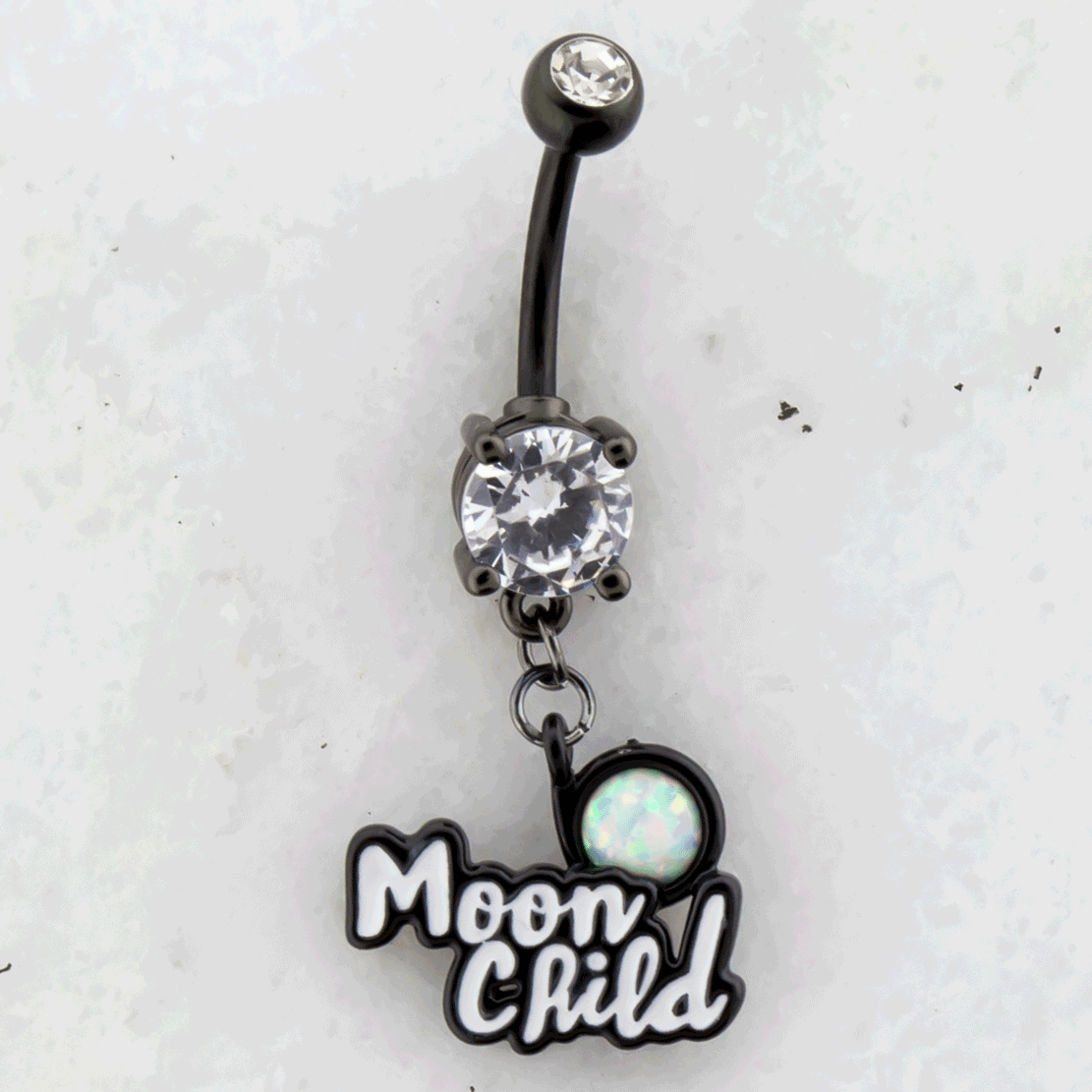 14G Opal Moon Child Navel Ring - Pierced Addiction