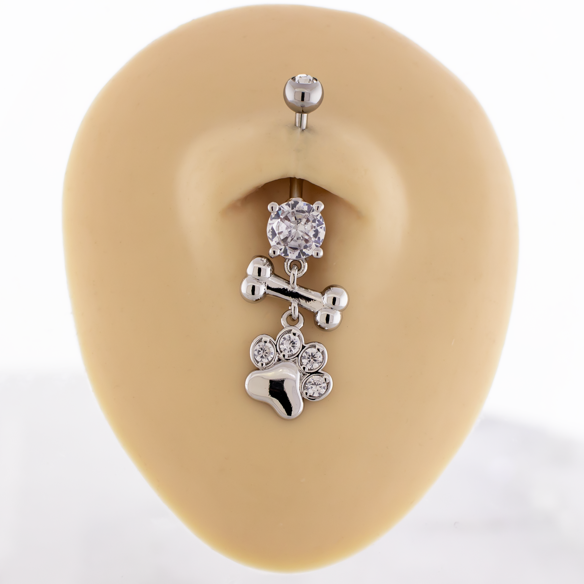 14G Bone and Pawprint Navel Ring - Pierced Addiction