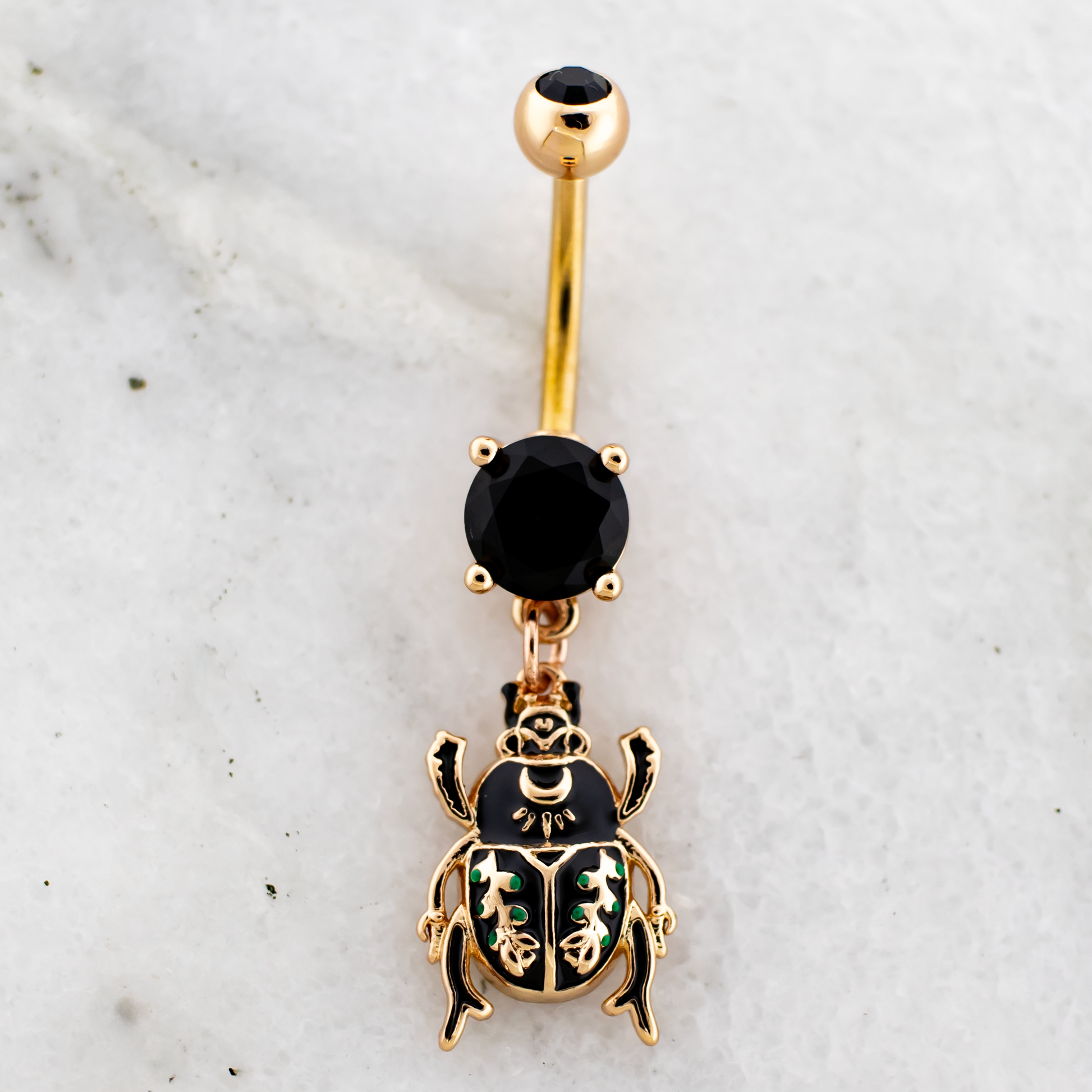 14G Pvd Navel Barbell w/ Floral Scarab Beetle