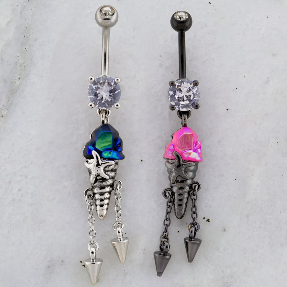 Sea Shell & Spikes Dangle Navel Ring
