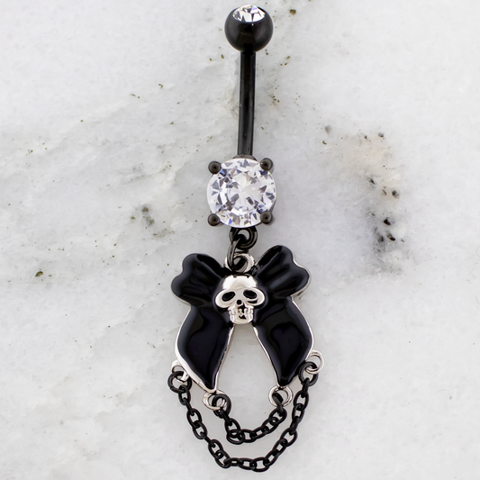 14G Bow Skull With Chains Navel Ring - Pierced Addiction