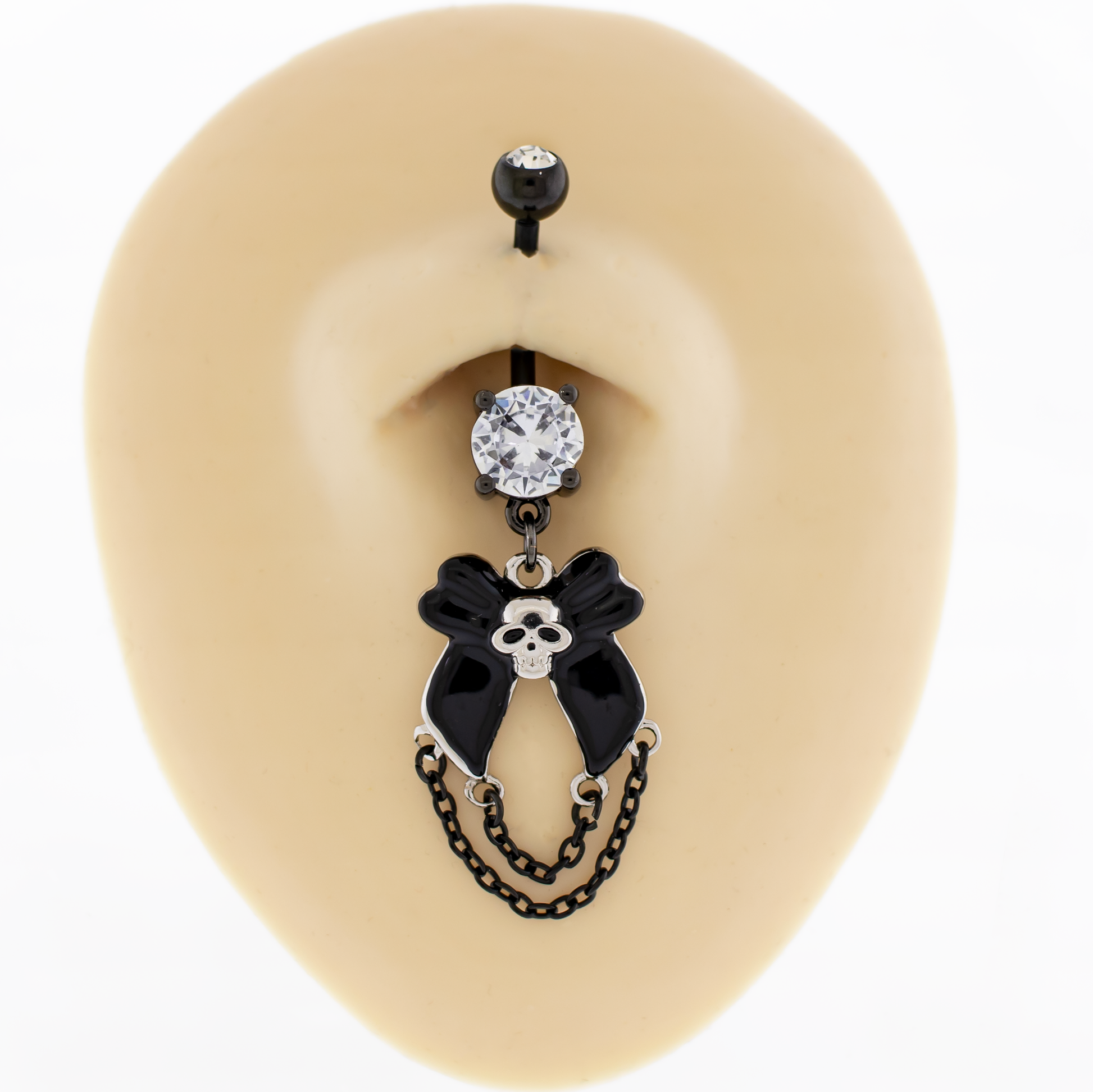 14G Bow Skull With Chains Navel Ring - Pierced Addiction