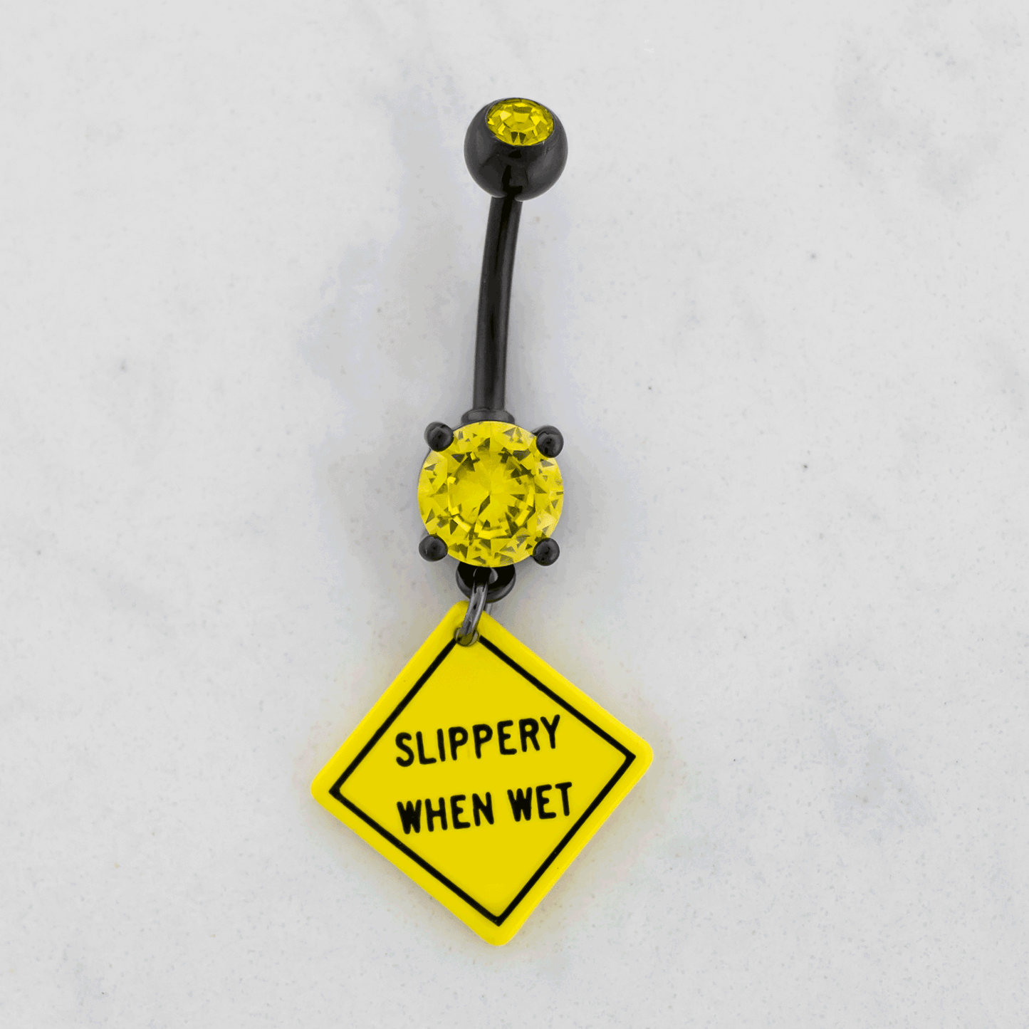 14G Slippery When Wet Sign Navel Ring