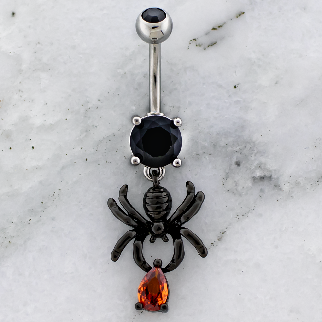 14G Spider with Red Gem Navel Ring - Pierced Addiction