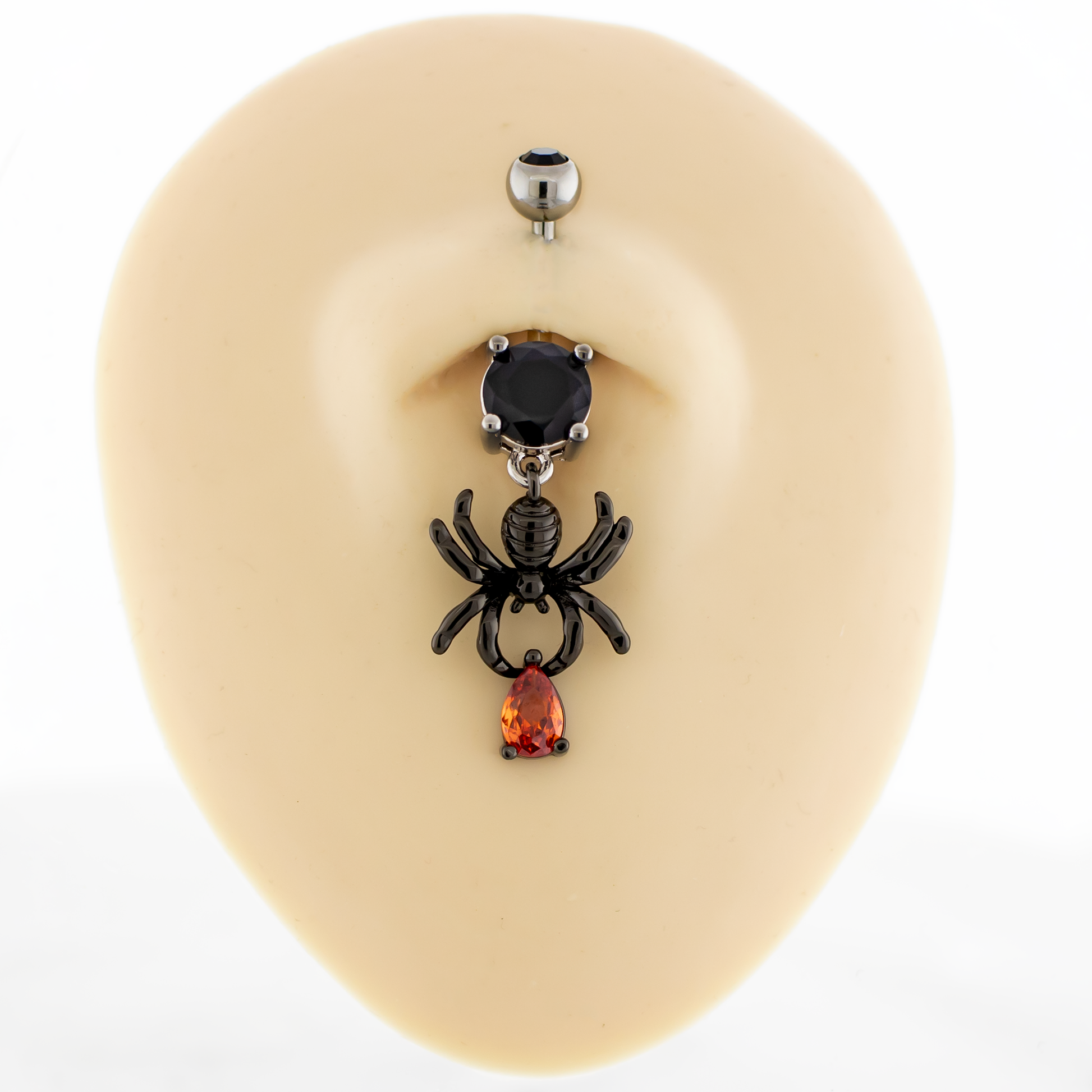 14G Spider with Red Gem Navel Ring - Pierced Addiction