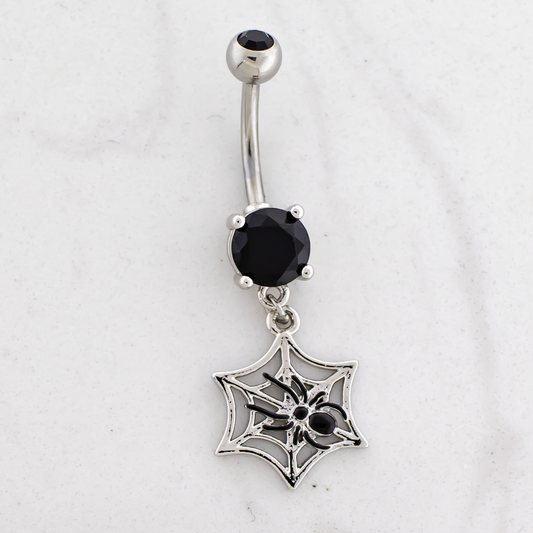 14G Spider w/ Spider Web Navel Barbell - Pierced Addiction
