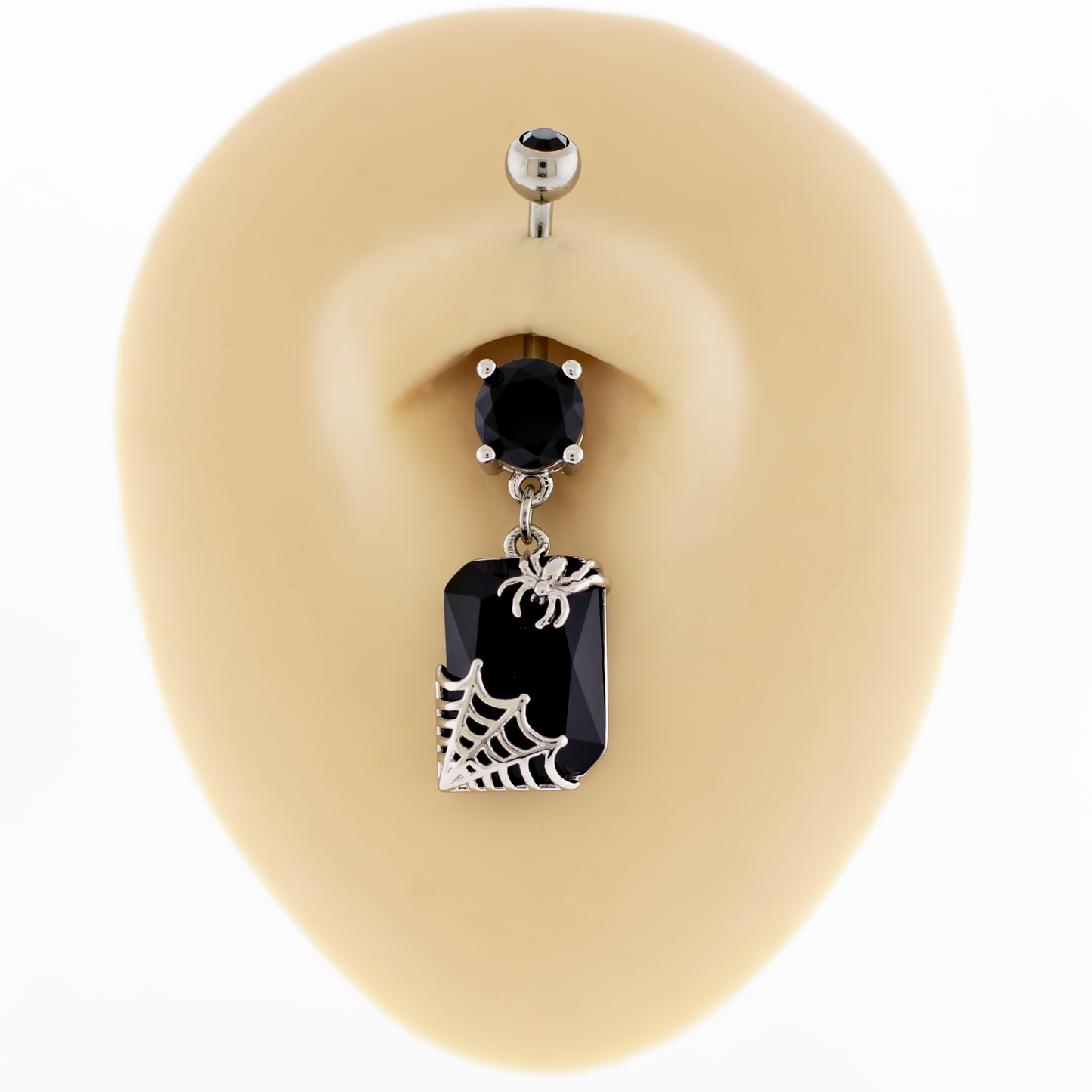 14G Black Baguette Gem With Spider Navel Ring - Pierced Addiction