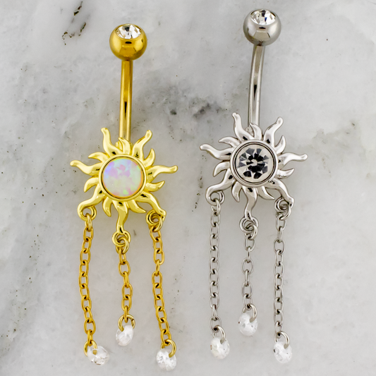 14G Sun and Chain Gem Dangles Navel Ring