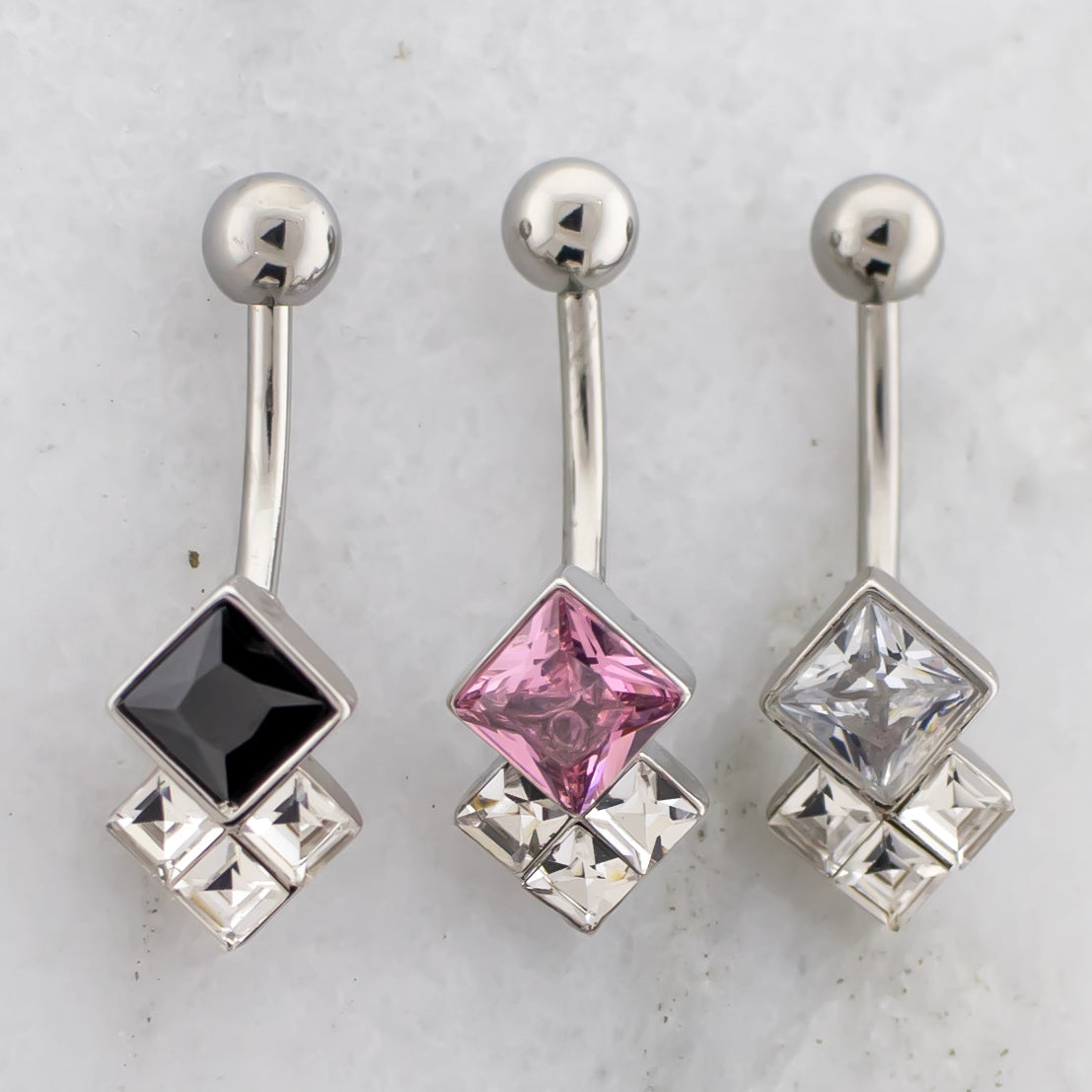 14G Princess Cut Gem Navel Ring - Pierced Addiction