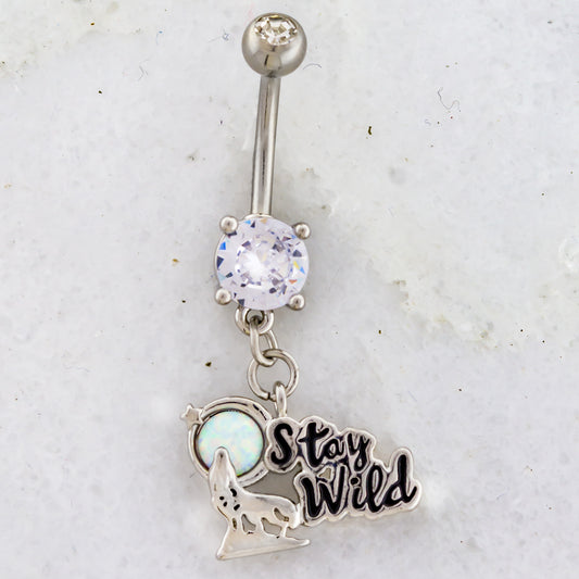 14G Stay Wild Wolf Navel Ring - Pierced Addiction