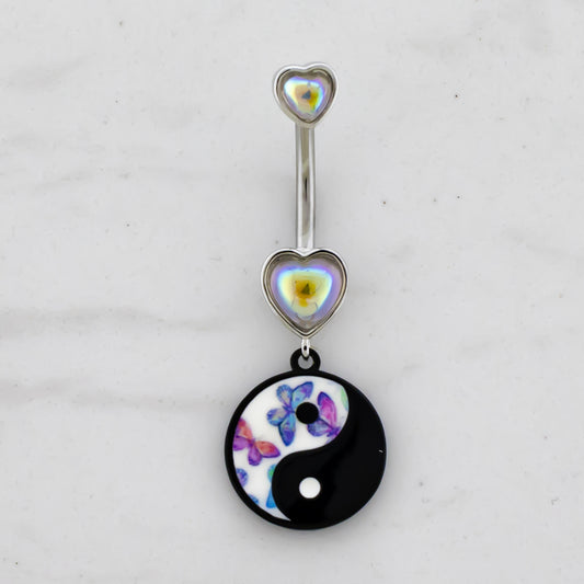 14G Butterfly Yin Yang Navel Ring