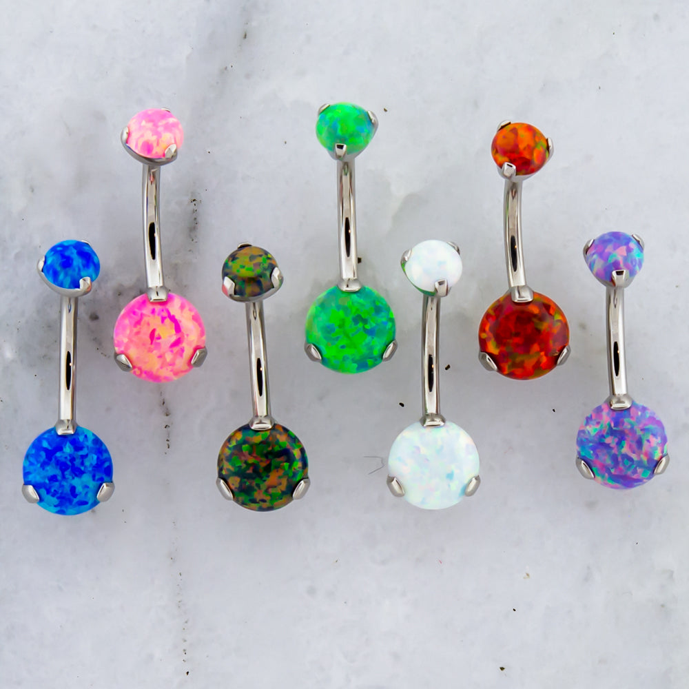 14G Steel Prong Set Opal Navel Ring