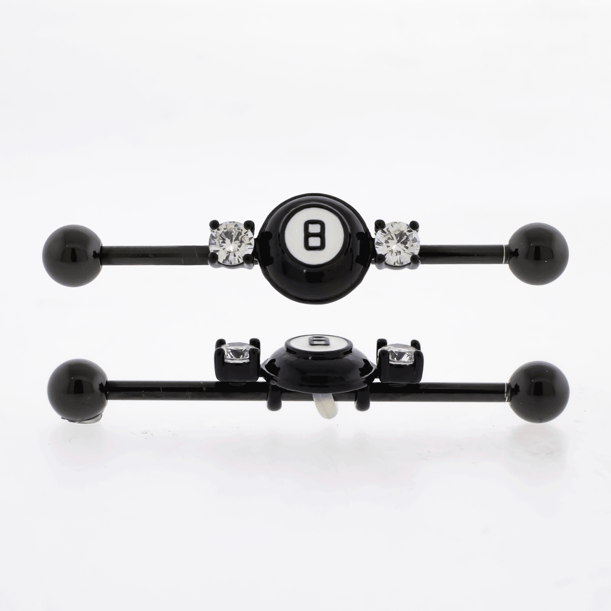 14G Industrial Barbell - Black Eight Ball - Pierced Addiction