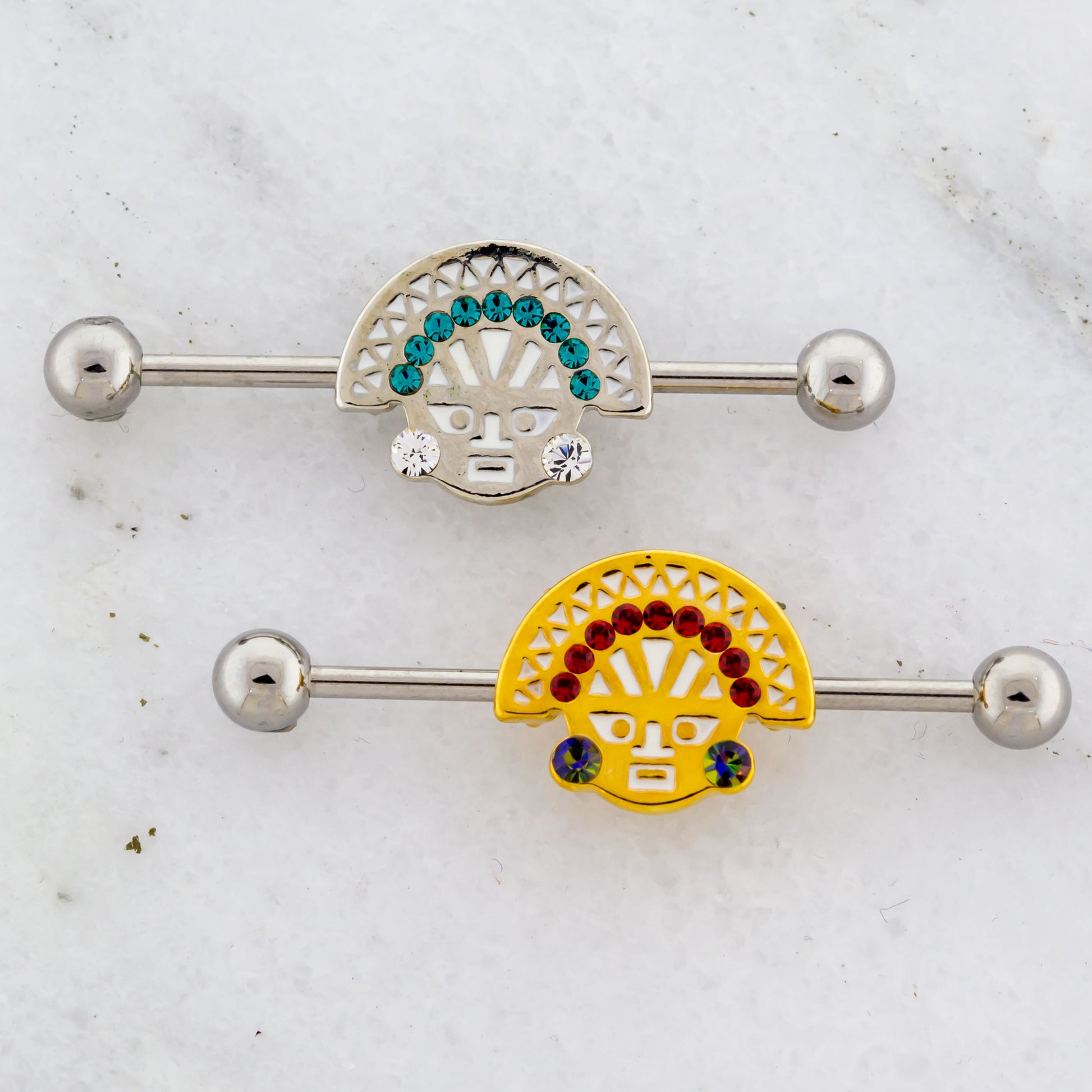 14G Aztec Inspired Industrial Barbell