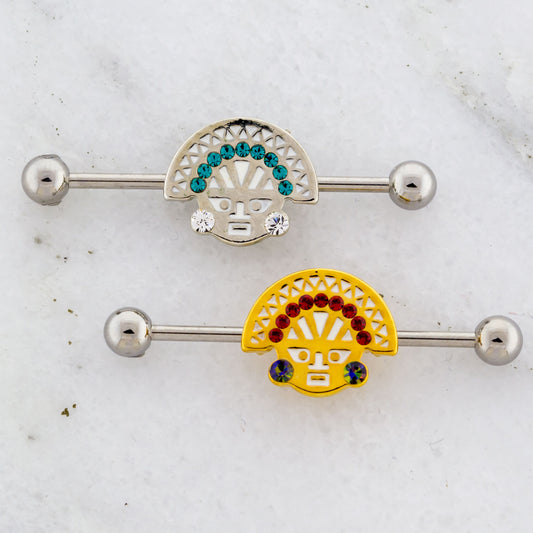 14G Aztec Inspired Industrial Barbell