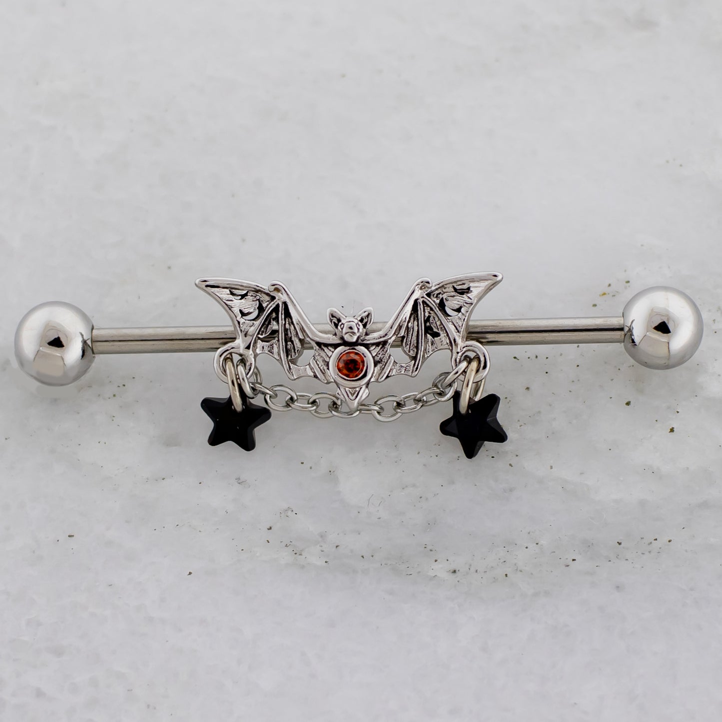 14G Bat With Chain Opal Stars Industrial Barbell - Pierced Addiction