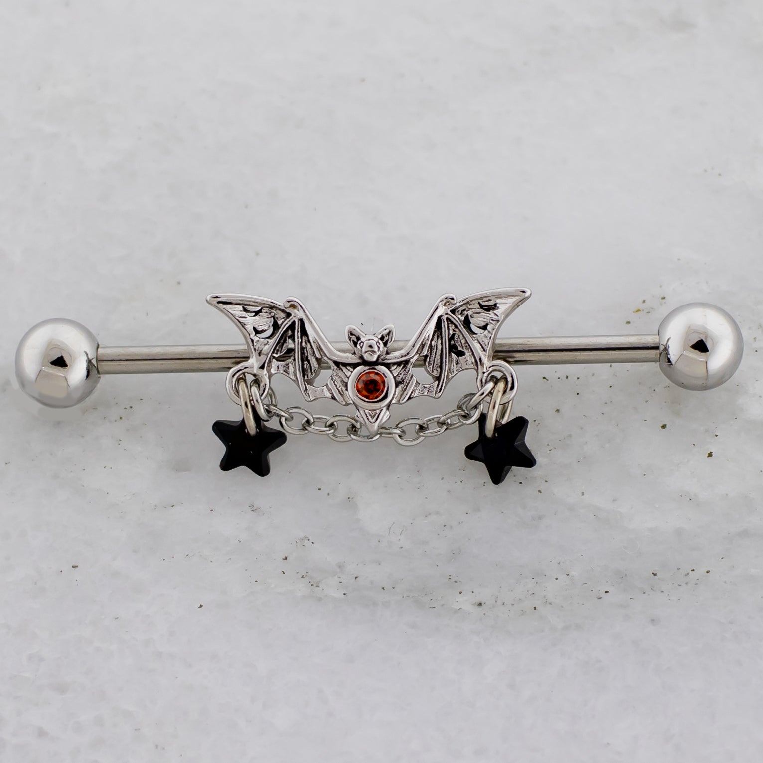 14G Bat With Chain Opal Stars Industrial Barbell - Pierced Addiction