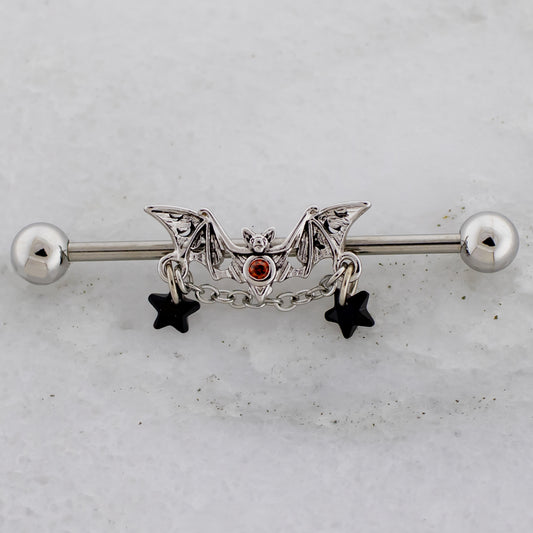 14G Bat With Chain Opal Stars Industrial Barbell - Pierced Addiction