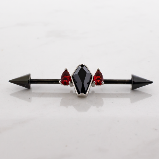 14G Industrial Barbell - Coffin With Teardrop Gems - Pierced Addiction
