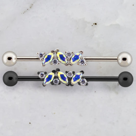 14G Marquise and Round Gem Industrial Barbell - Pierced Addiction