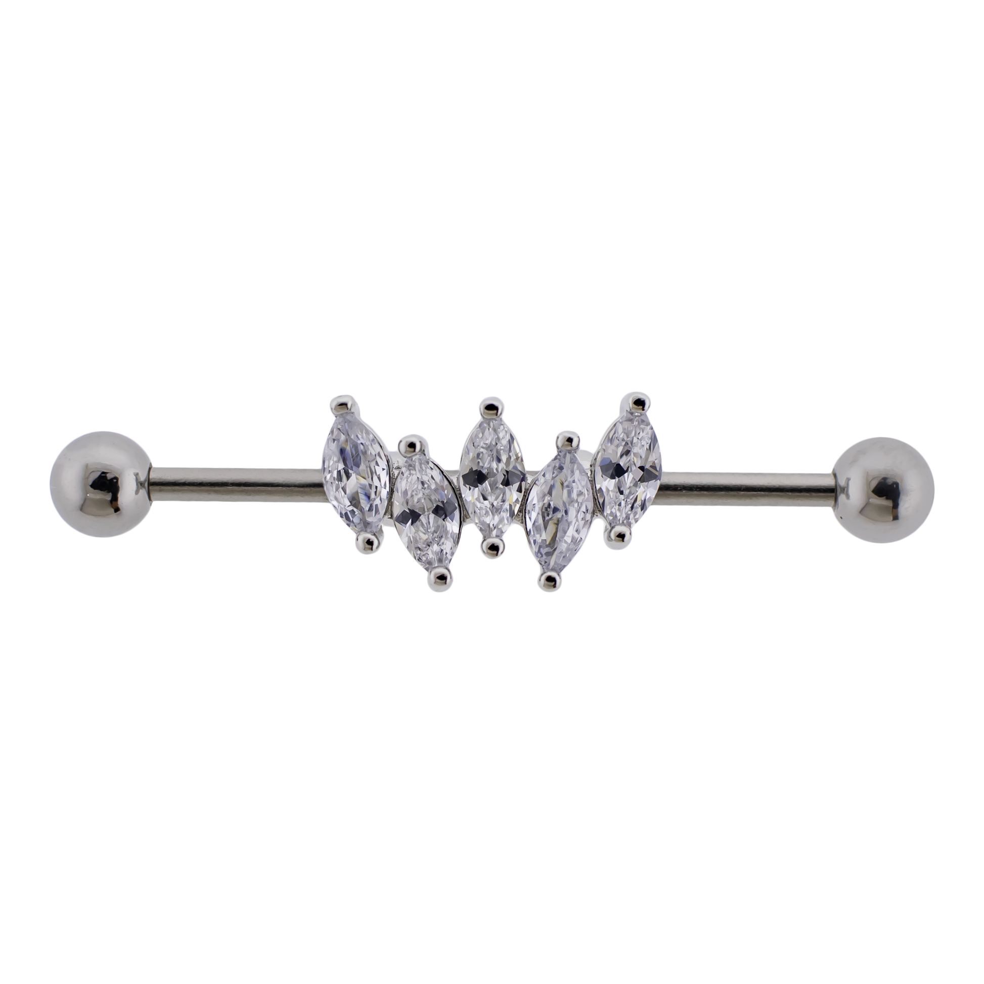 14G Industrial Barbell - Marquise Gems - Pierced Addiction