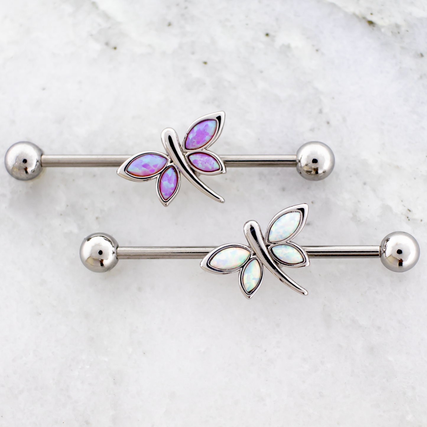 14G Opal Dragonflies Industrial Barbell - Pierced Addiction