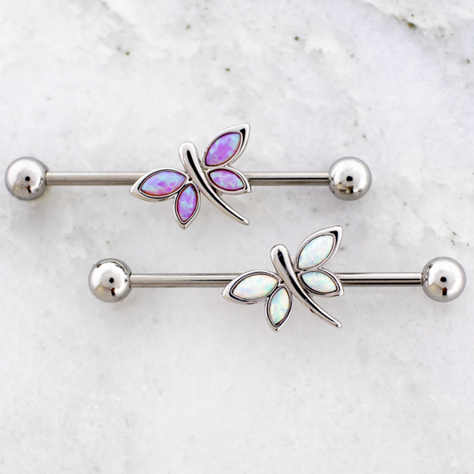 14G Opal Dragonflies Industrial Barbell - Pierced Addiction