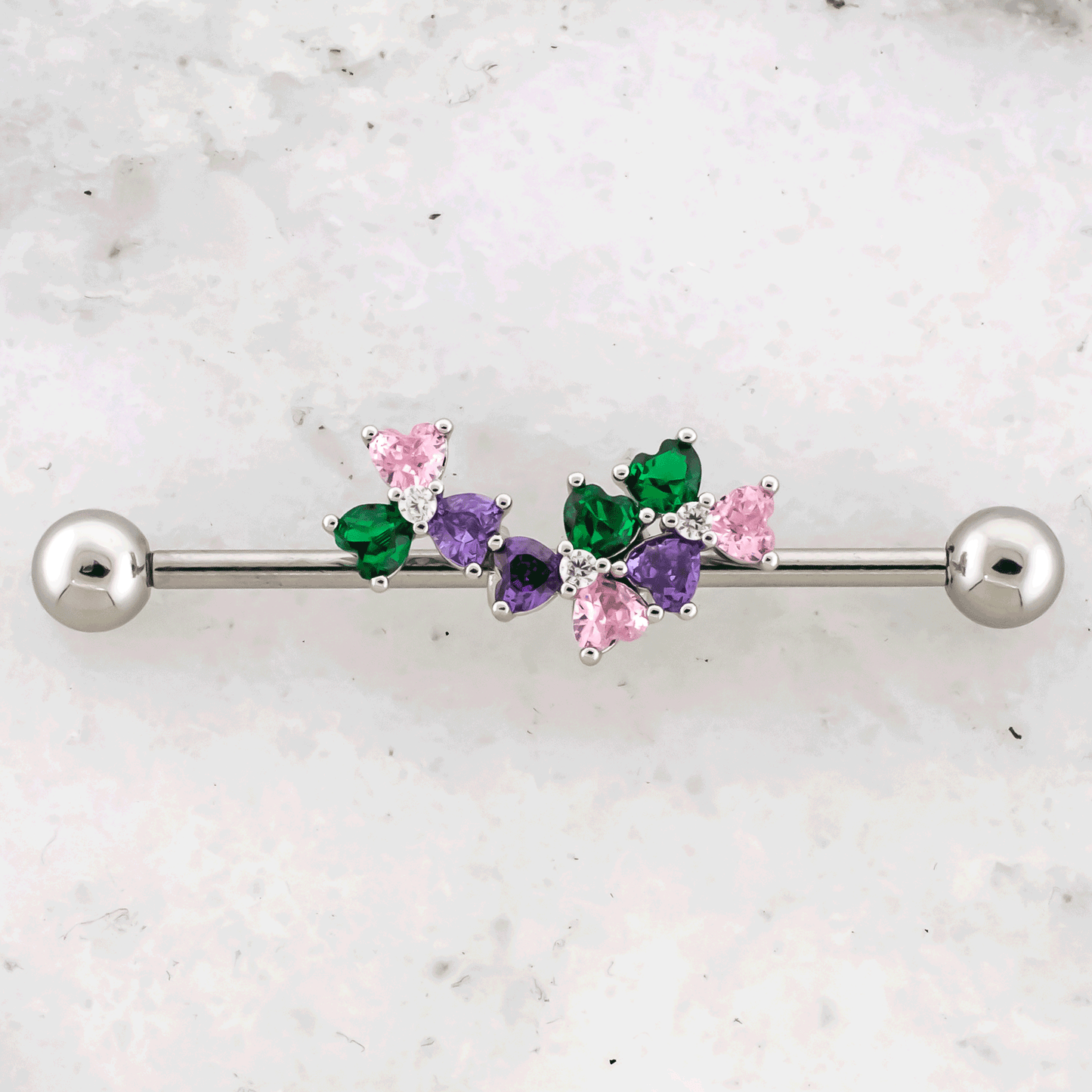 14G Pastel Gem Flower Industrial Barbell - Pierced Addiction