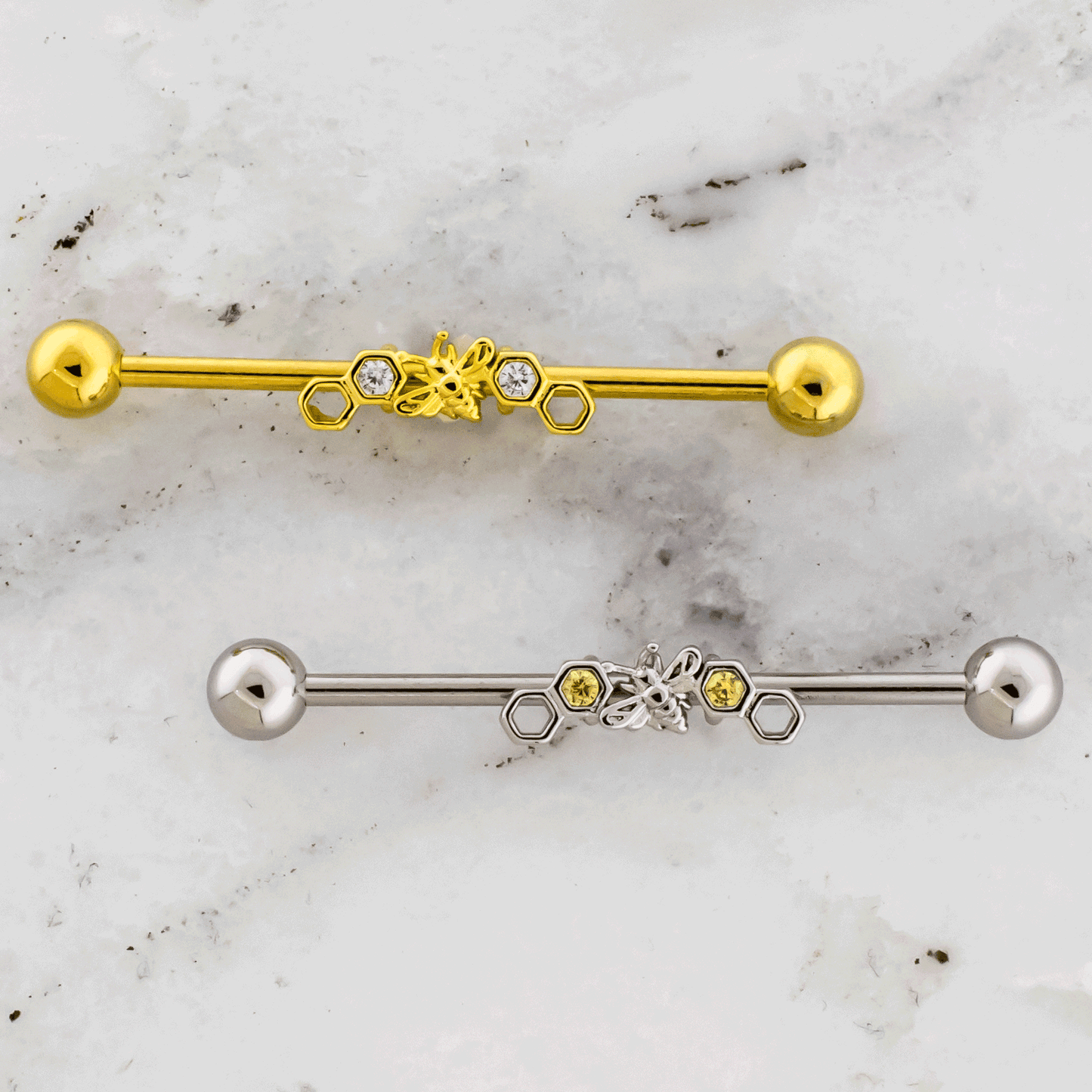 14G Bee and Honeycombs Industrial Barbell - Pierced Addiction