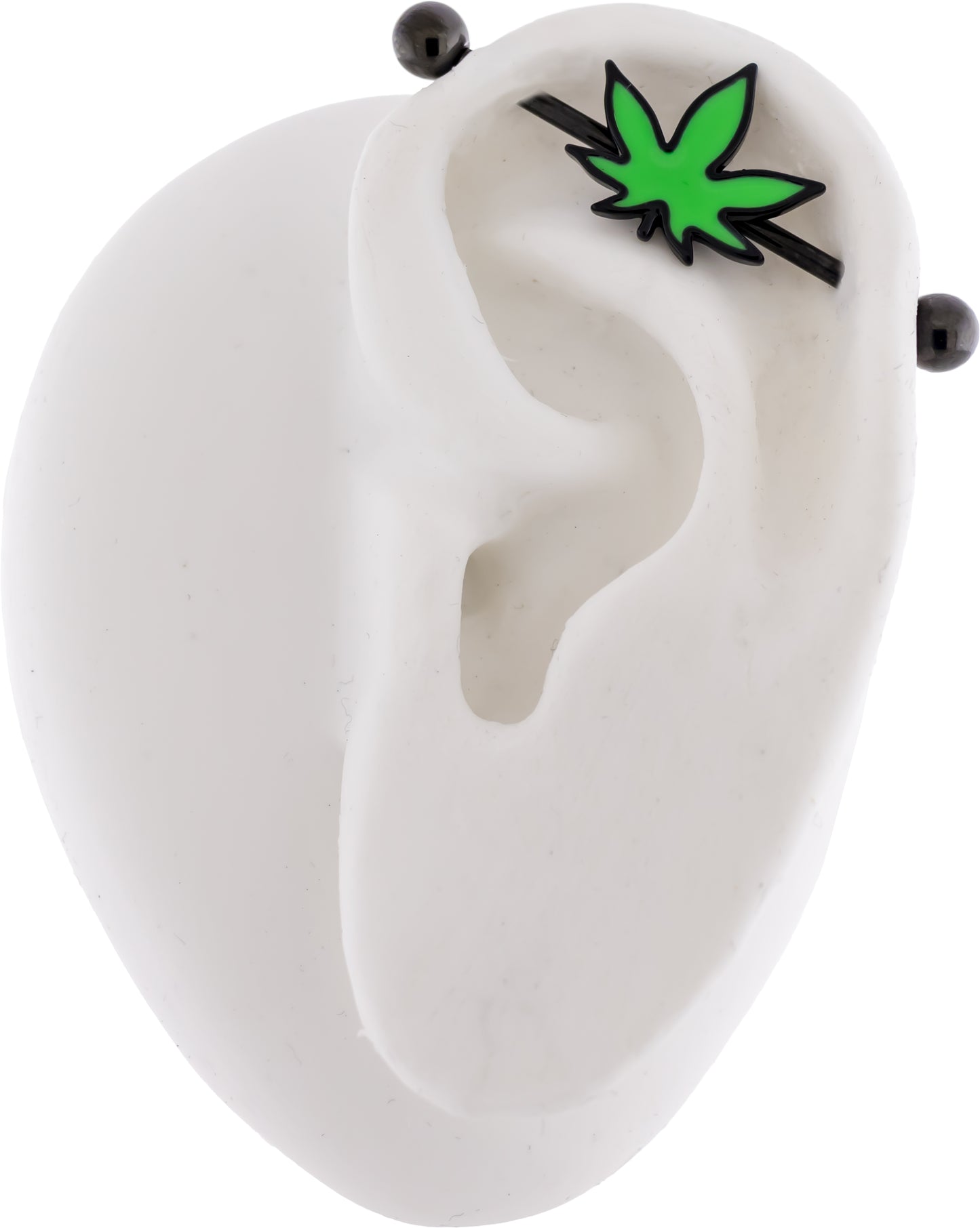 14G Industrial Barbell - Green Pot Leaf - Pierced Addiction