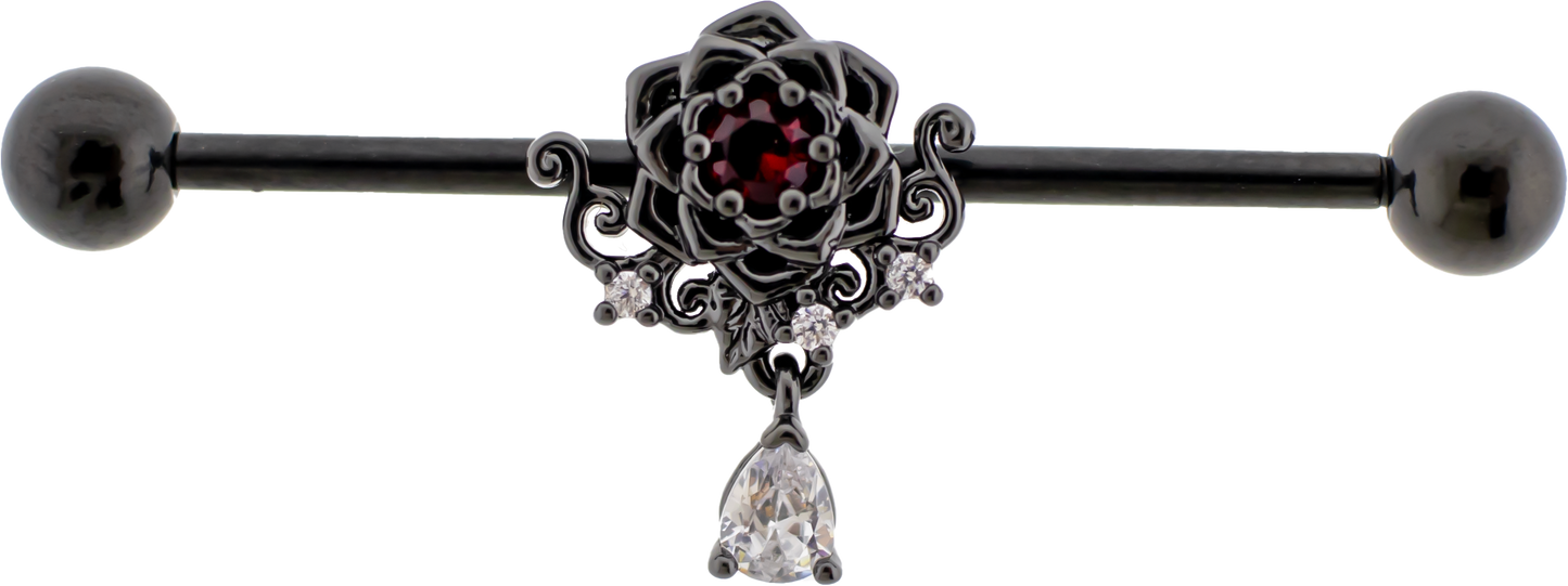 14G Industrial Barbell - Black Rose - Pierced Addiction