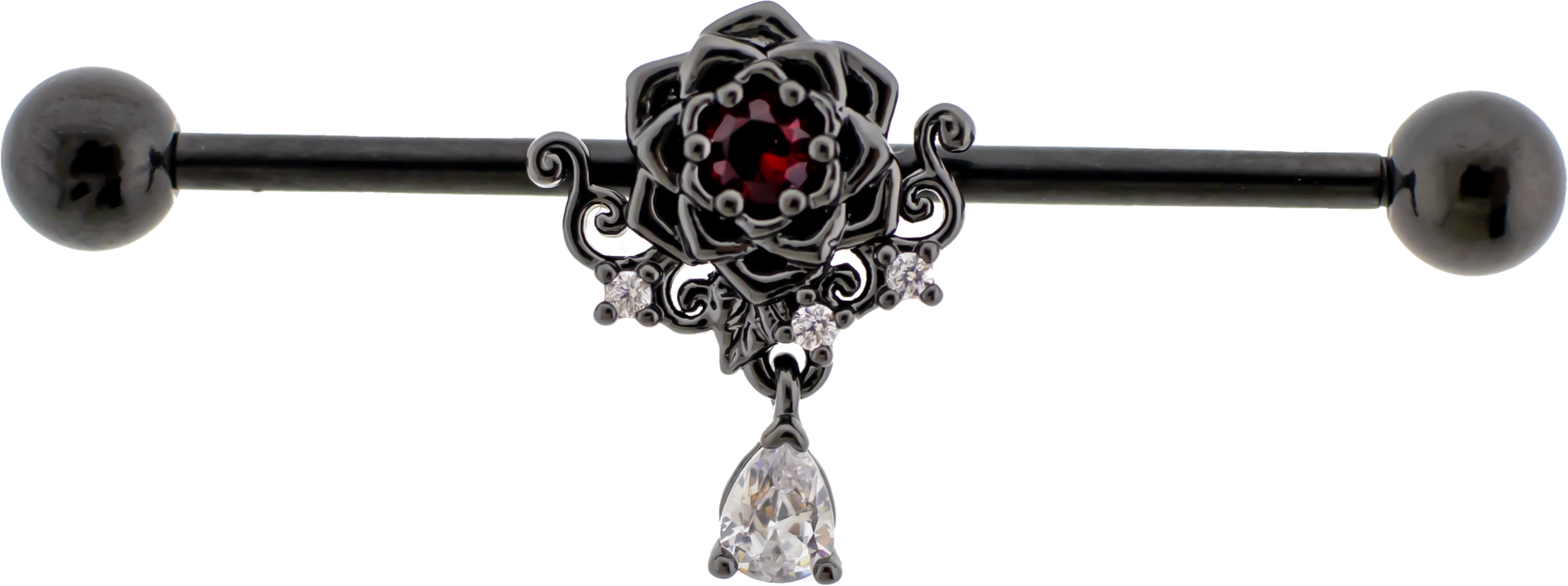 14G Industrial Barbell - Black Rose - Pierced Addiction