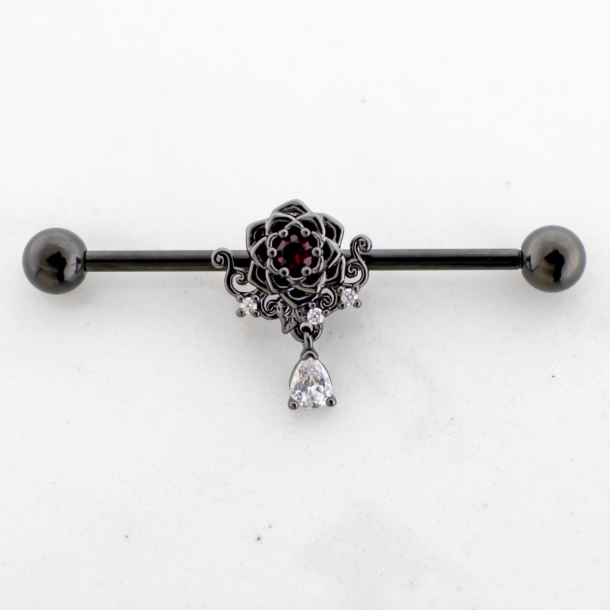 14G Industrial Barbell - Black Rose - Pierced Addiction