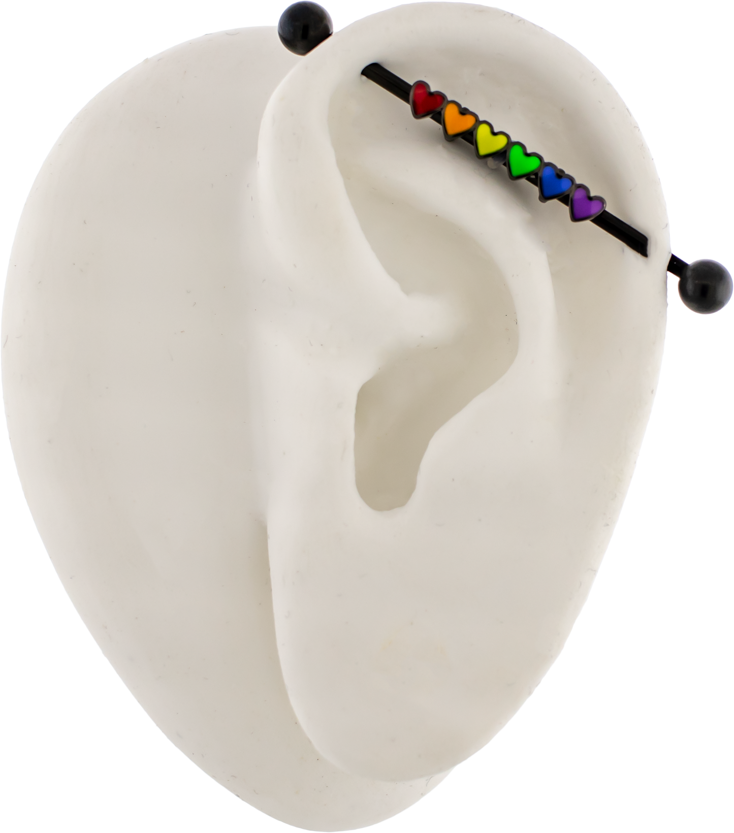 14G Rainbow of Hearts Industrial Barbell - Pierced Addiction