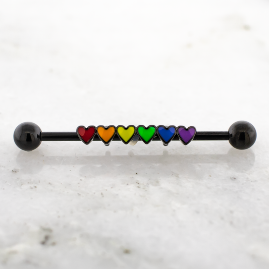 14G Rainbow of Hearts Industrial Barbell - Pierced Addiction