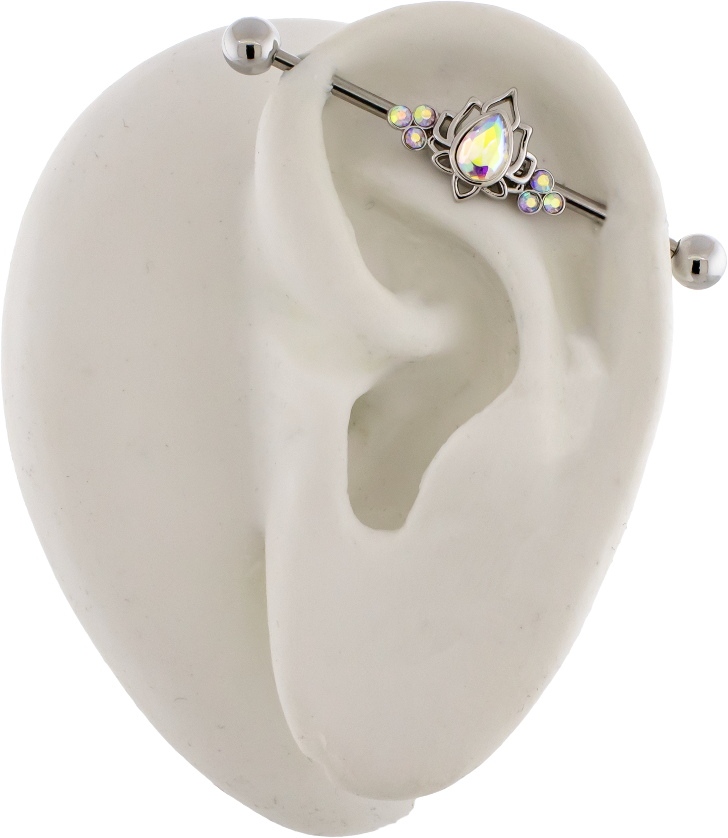 14G Lotus Flower With Gemstones Industrial Barbell - Pierced Addiction