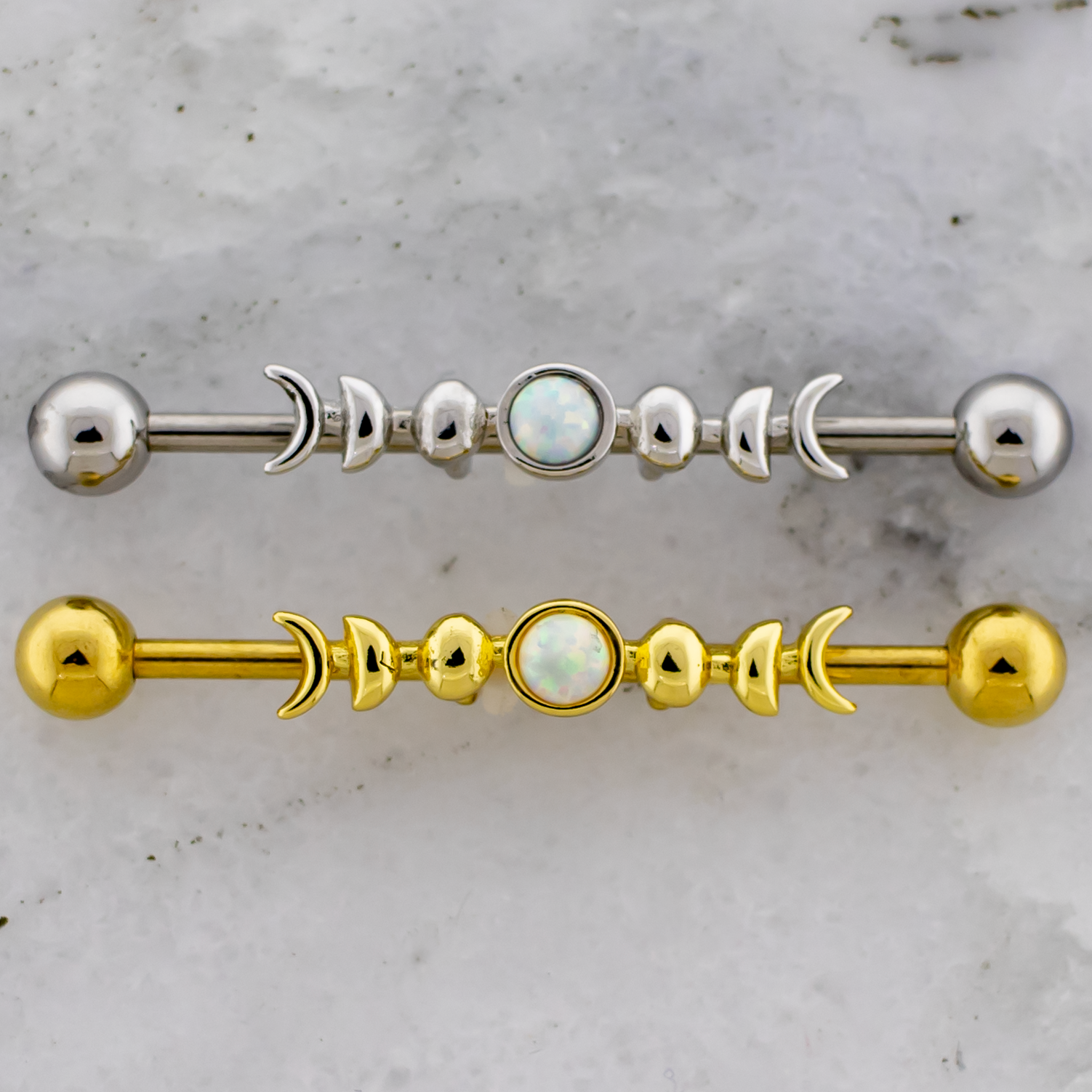 14G Moon Phases With Opal Industrial Barbell - Pierced Addiction