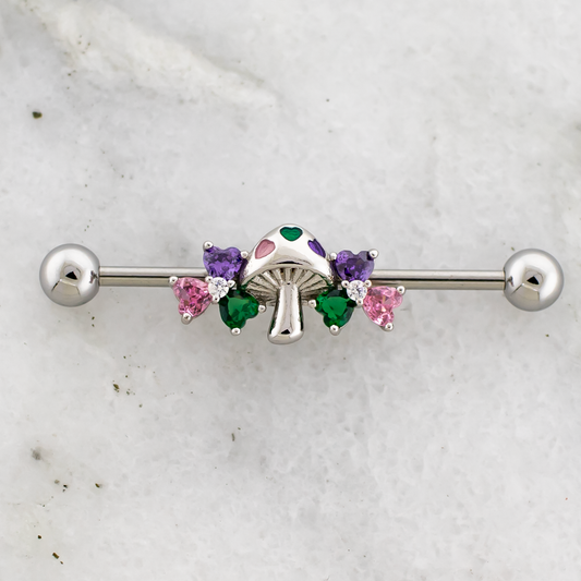 14G Pastel Flower Mushroom Industrial Barbell - Pierced Addiction