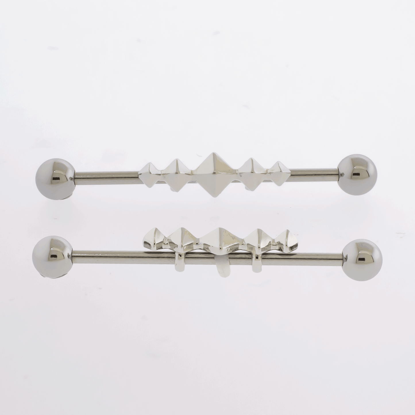 14G Industrial Barbell - Pyramid Studs - Pierced Addiction