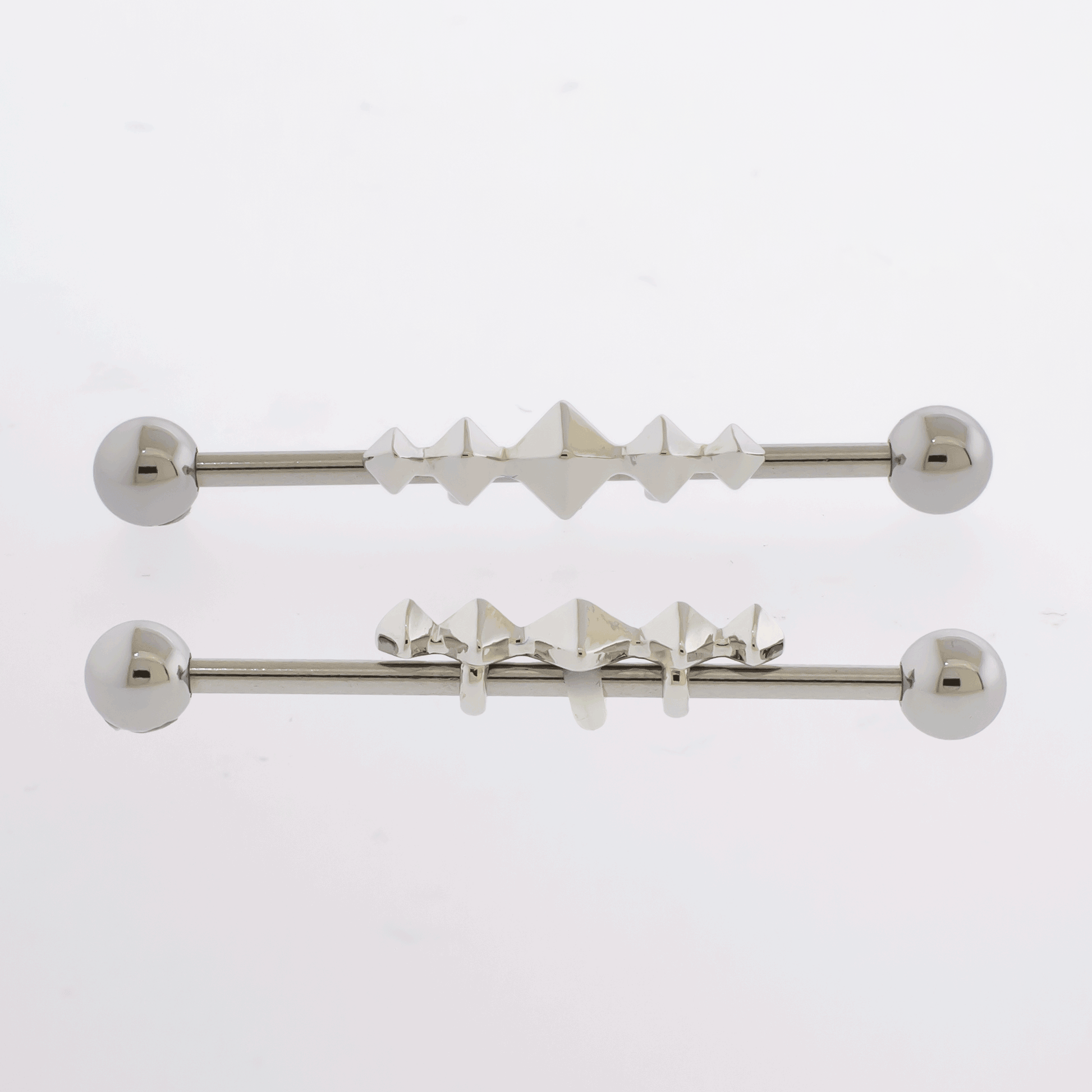 14G Industrial Barbell - Pyramid Studs - Pierced Addiction