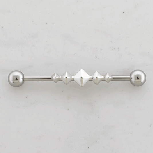 14G Industrial Barbell - Pyramid Studs - Pierced Addiction