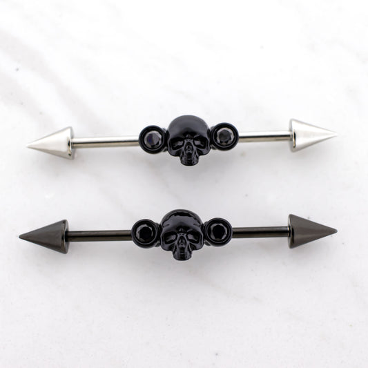 14G Industrial Barbell - Skull and Gems - Pierced Addiction